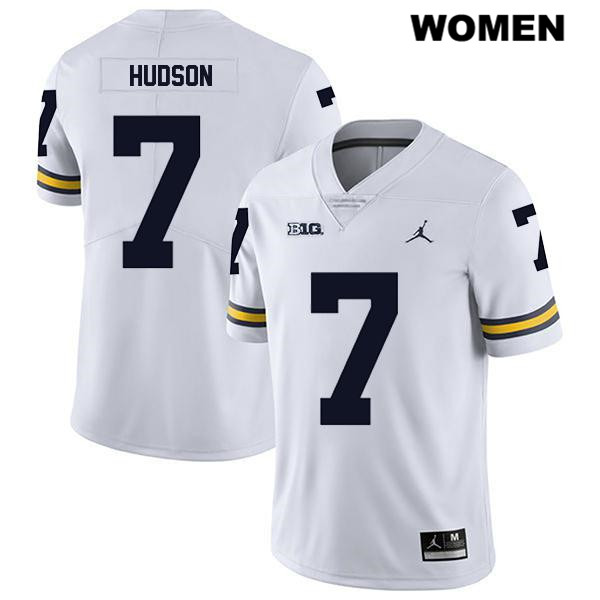 Women's NCAA Michigan Wolverines Khaleke Hudson #7 White Jordan Brand Authentic Stitched Legend Football College Jersey AO25F84DM